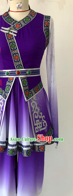 Chinese Mongolian Minority Festival Performance Garment Costumes Mongol Nationality Female Clothing Ethnic Group Dance Purple Dress Uniforms