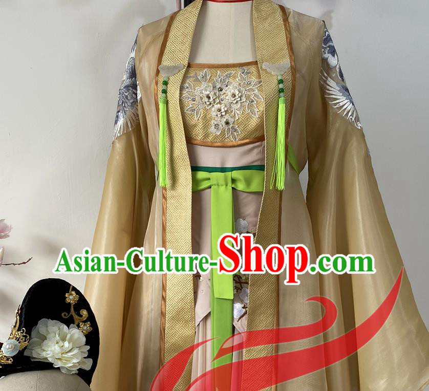 Chinese Woman Group Hanfu Dance Clothing Classical Dance Garment Costumes Stage Performance Li Bai Golden Dress Outfits
