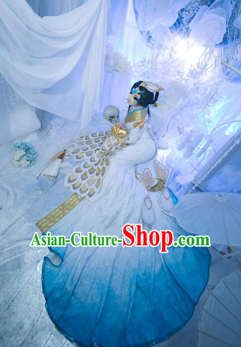 Chinese Ancient Swordswoman Clothing Cosplay Female Knight Garment Traditional Queen Blue Hanfu Dress