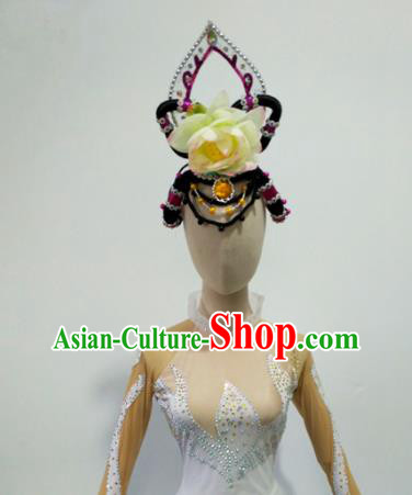 Top China Woman Group Dance Headdress Lotus Dance Hair Accessories Classical Dance Wigs Chignon Hairpieces