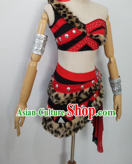China Folk Dance Red Outfits Woman Group Dance Apparels Hunting Dance Uniforms Drum Dance Costumes