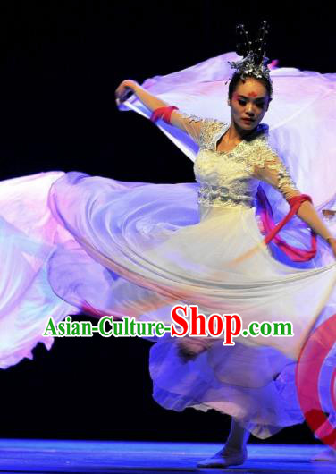 Chinese Female Group Dance Clothing Classical Dance Garment Costumes Stage Performance Hanfu Dance White Dress Outfits