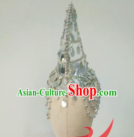 Top China Mongolian Nationality Folk Dance Hair Accessories Mongol Minority Female Argent Hair Crown Ethnic Stage Performance Headwear