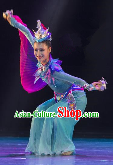 Chinese Classical Dance Garment Costumes Stage Performance Blue Outfits Female Group Sparrow Dance Clothing