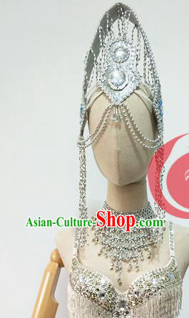 Top China Sanya Romance Love Stage Performance Headwear Classical Dance Hair Accessories Female Group Dance Argent Hair Crown