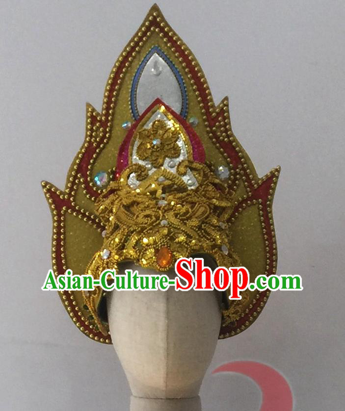 Top China Female Group Dance Hair Crown Flying Apsaras Stage Performance Headwear Classical Dance Golden Hat Hair Accessories