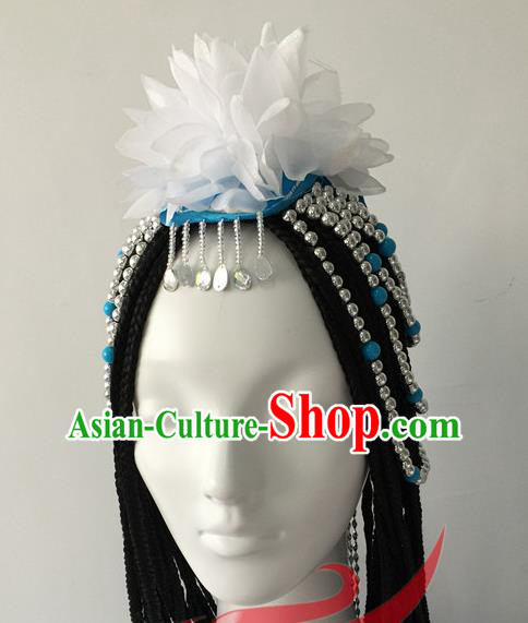 Top China Mongolian Nationality Stage Performance Headdress Ethnic Dance Hair Accessories Mongol Minority Female Dance Braid Hairpieces