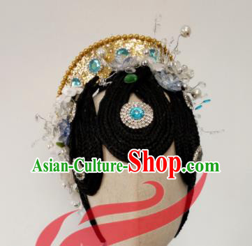 Top China Stage Performance Headdress Opera Dance Wigs Chignon Hairpieces Woman Classical Dance Hair Accessories
