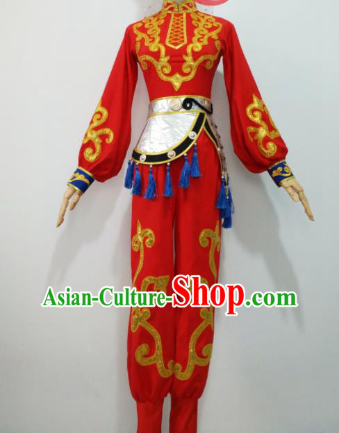 Chinese Xinjiang Minority Performance Garment Costumes Uyghur Nationality Folk Dance Clothing Ethnic Female Group Dance Red Uniforms