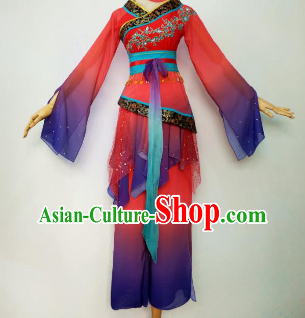 Chinese Stage Performance Beauty Dance Red Outfits Umbrella Dance Clothing Classical Dance Garment Costumes