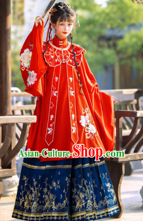 China Traditional Wedding Historical Clothing Ming Dynasty Bride Red Hanfu Dress Ancient Nobility Lady Garment Costumes Complete Set