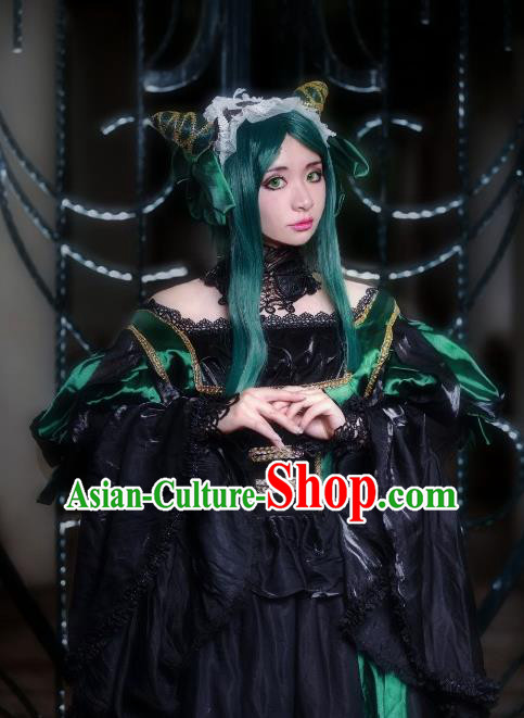Custom Halloween Fancy Ball Garment Costume Gothic Queen Clothing Cosplay Witch Black Trailing Full Dress