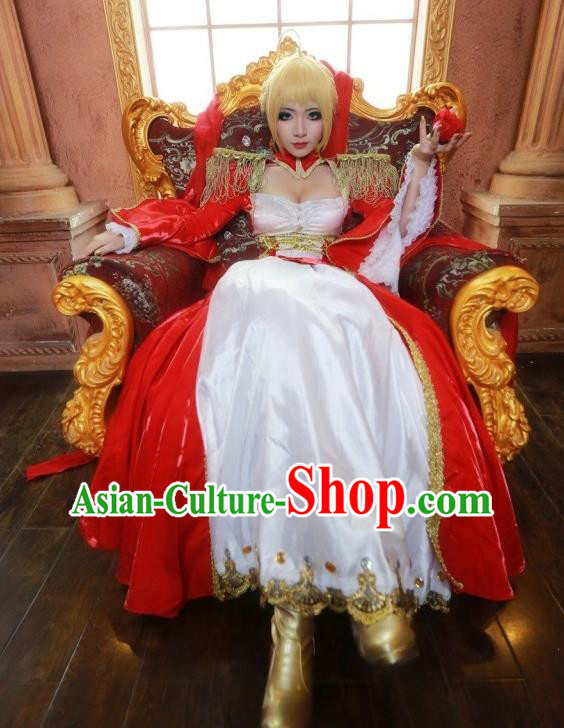 Top Grade European Princess Clothing Cosplay Queen Garment Costume Halloween Party Empress Red Dress
