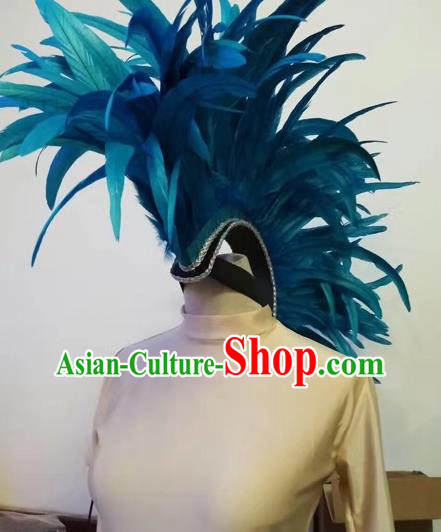 Top Halloween Cosplay Rome Warrior Hair Accessories Brazil Parade Giant Headdress Catwalks Deluxe Blue Feather Hat Carnival Stage Show Headpiece