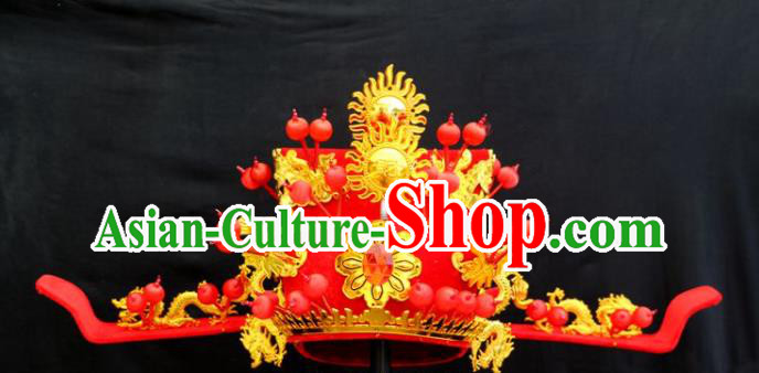 Chinese Peking Opera Royal Highness Red Hat Ancient Wealth God Headwear Beijing Opera Laosheng Headdress