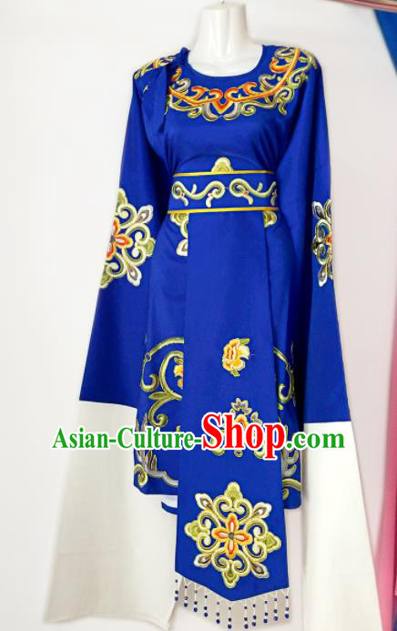 Chinese Traditional Huangmei Opera Elderly Woman Blue Dress Outfits Peking Opera Laodan Clothing Ancient Dame Garment Costumes