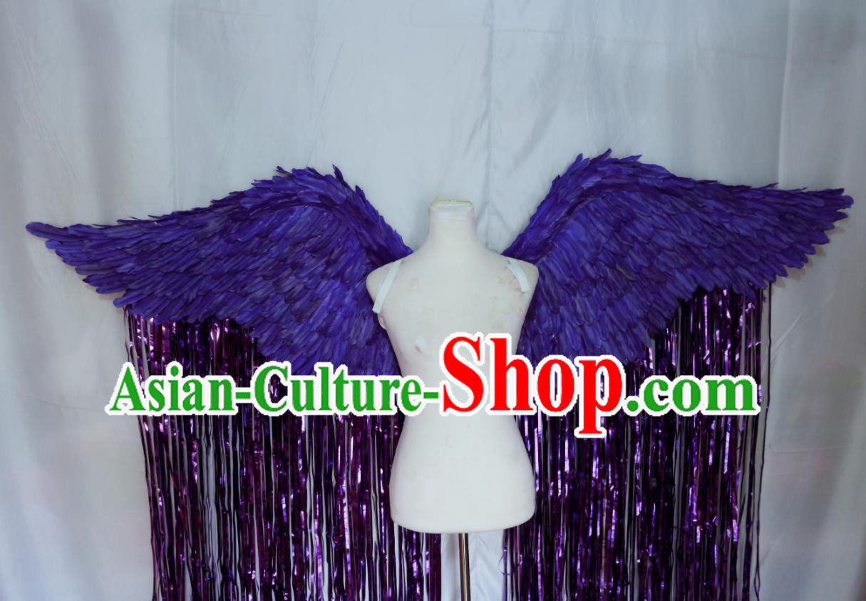 Custom Halloween Cosplay Deluxe Feather Angel Wings Stage Show Decorations Carnival Catwalks Purple Tassel Back Accessories Brazil Parade Props