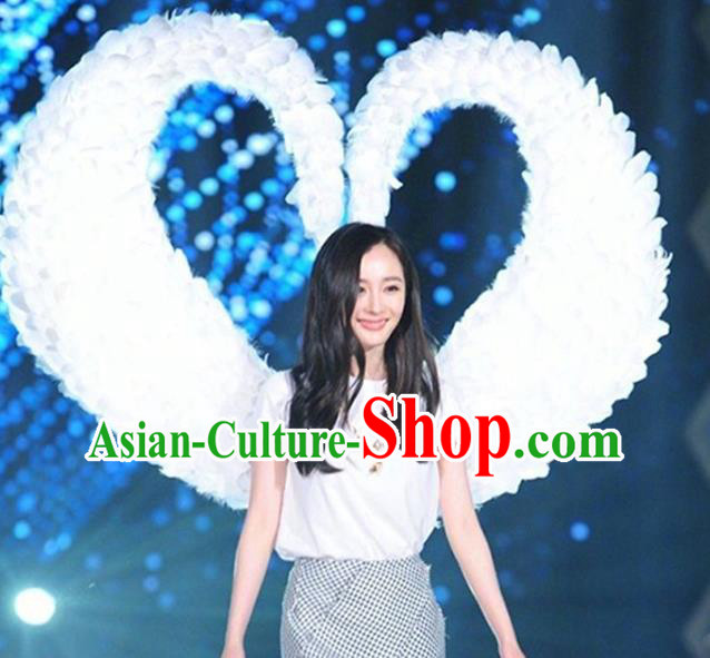 Custom Carnival Parade Back Accessories Miami Catwalks Props Headdress Cosplay Angel White Feather Wings Halloween Show Decorations