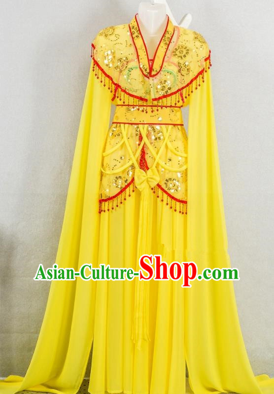 Chinese Peking Opera Young Lady Clothing Ancient Princess Garment Costumes Traditional Shaoxing Opera Fairy Yellow Dress Outfits