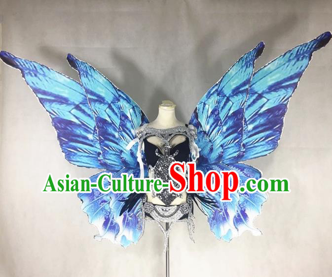 Custom Miami Catwalks Back Decorations Halloween Cosplay Fairy Blue Wing Stage Show Prop Accessories Christmas Performance Butterfly Wings