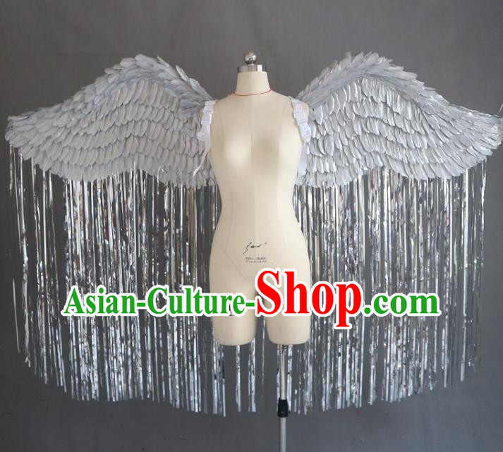 Custom Halloween Cosplay Angel Wing Stage Show Prop Accessories Christmas Performance Grey Tassel Wings Miami Catwalks Back Decorations