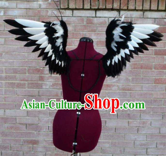 Custom Stage Show Accessories Christmas Performance Black and White Feather Wings Miami Catwalks Back Decorations Halloween Cosplay Wing Props