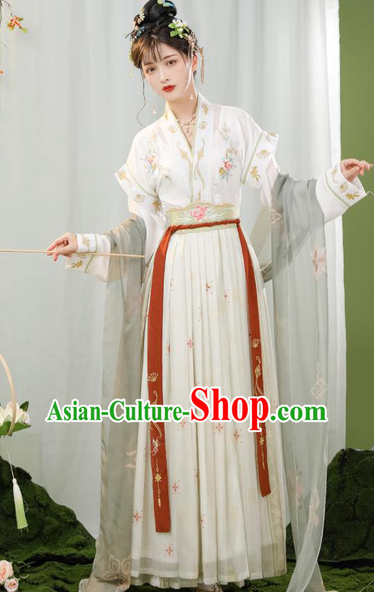 China Tang Dynasty Princess Clothing Traditional Historical Garment Costumes Ancient Palace Beauty White Hanfu Dress