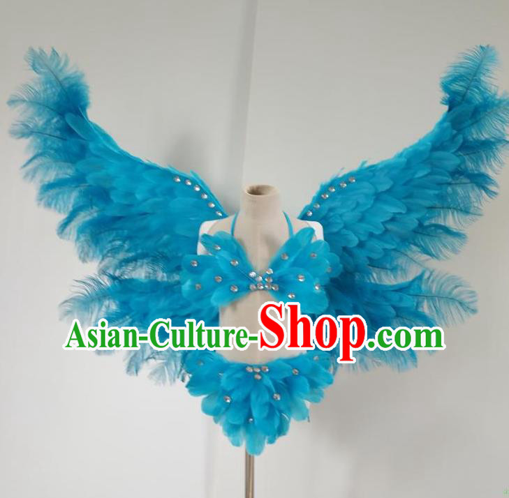 Custom Miami Parade Show Decorations Cosplay Fairy Blue Feather Butterfly Wings Halloween Performance Props Carnival Catwalks Accessories