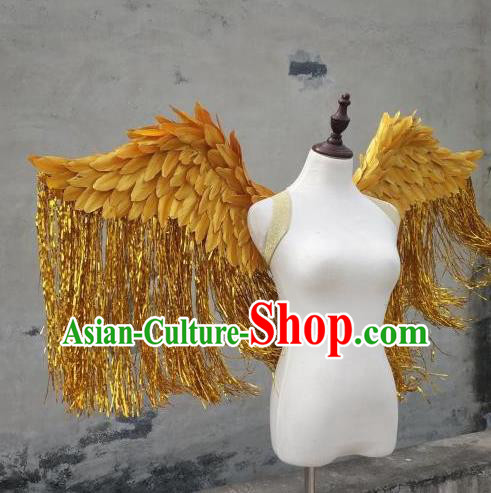 Custom Cosplay Angel Golden Feather Wings Halloween Fancy Ball Tassel Props Carnival Catwalks Show Accessories Miami Parade Decorations