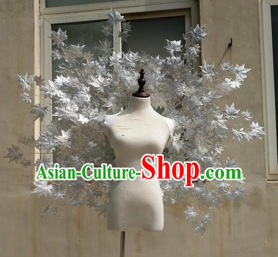 Custom Carnival Parade Accessories Miami Stage Show Decorations Cosplay Angel Grey Maple Leaf Wings Halloween Fancy Ball Props
