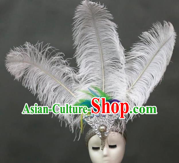 Top Samba Dance Giant Headpiece Brazilian Carnival Hair Accessories Miami Catwalks Headdress Stage Show White Feathers Royal Crown