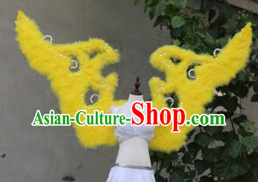 Custom Cosplay Yellow Feather Angel Wings Catwalks Model Props Halloween Fancy Ball Accessories Carnival Parade Wear Miami Show Back Decorations