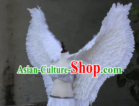 Custom Carnival Parade Wear Miami Show Back Decorations Cosplay White Feather Angel Wings Catwalks Model Props Halloween Fancy Ball Accessories
