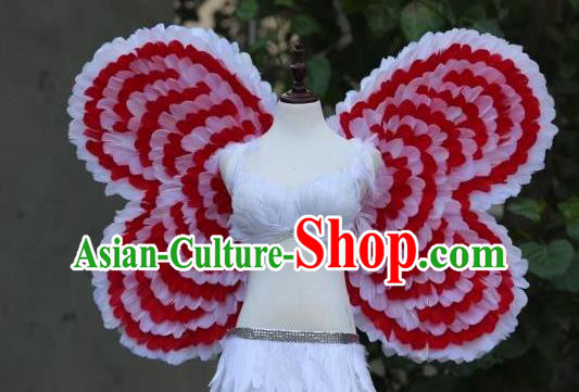Custom Cosplay Angel Back Decorations Model Catwalks Props Halloween Fancy Ball Wear Carnival Parade Accessories Miami Show Red Feather Butterfly Wings