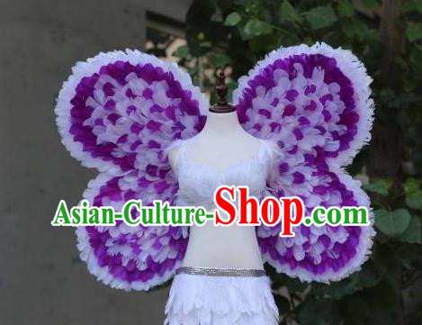 Custom Miami Show Purple Feather Butterfly Wings Cosplay Angel Back Decorations Model Catwalks Props Halloween Fancy Ball Wear Carnival Parade Accessories