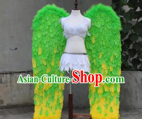 Custom Stage Show Props Halloween Cosplay Wear Carnival Parade Back Accessories Miami Angel Green Feathers Wings Fancy Ball Deluxe Decorations