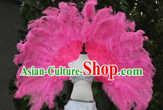 Custom Carnival Parade Back Accessories Miami Angel Pink Ostrich Feather Wings Halloween Cosplay Decorations Stage Show Props Opening Dance Wear
