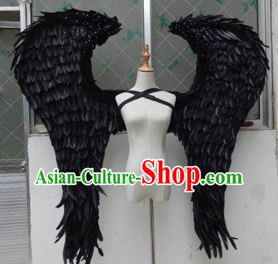 Custom Opening Dance Wear Miami Catwalks Accessories Christmas Giant Angel Wings Halloween Cosplay Back Decorations Stage Show Deluxe Black Feather Props