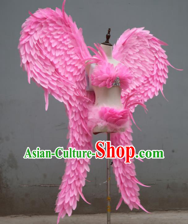 Custom Christmas Performance Props Halloween Cosplay Angel Wings Stage Show Deluxe Pink Feather Decorations Opening Dance Accessories Miami Catwalks Wear