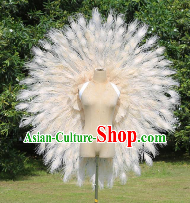 Custom Carnival Parade Back Accessories Miami Stage Show Beige Feather Wear Christmas Catwalks Props Opening Dance Deluxe Angel Wings