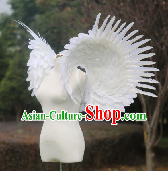 Custom Miami Stage Performance Wear Halloween Catwalks White Feather Wing Props Opening Dance Shoulder Accessories Carnival Parade Feathers Wings