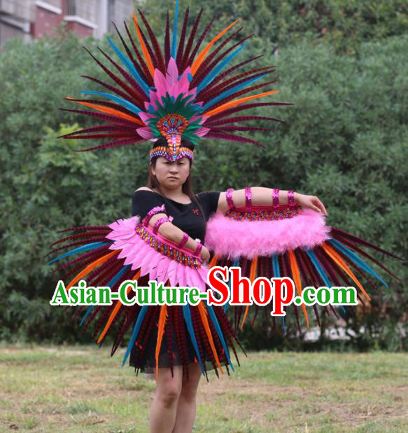 Top Samba Dance Clothing Brazilian Carnival Feather Sleeve Accessories and Hair Crown Stage Show Headdress Miami Catwalks Outfits