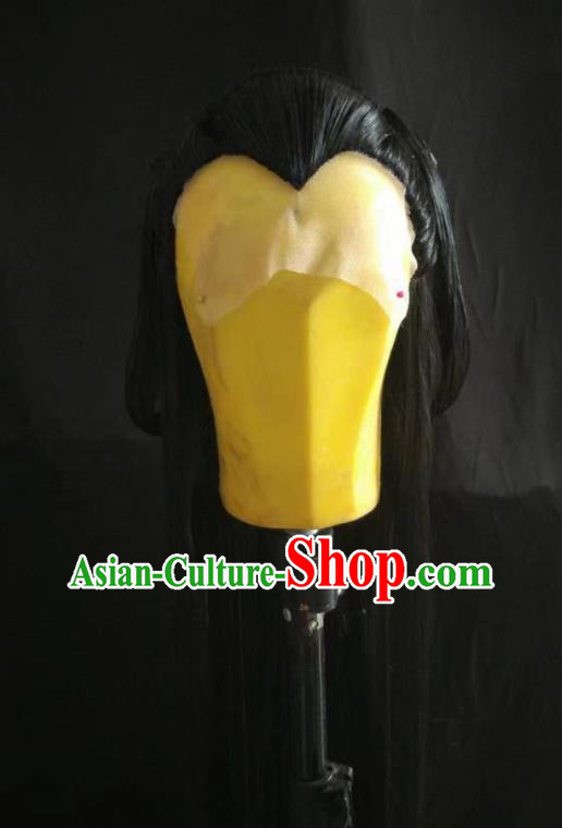 Chinese Ancient Heroine Hairpieces Cosplay Fairy Hair Accessories Traditional Qin Dynasty Princess Black Wigs