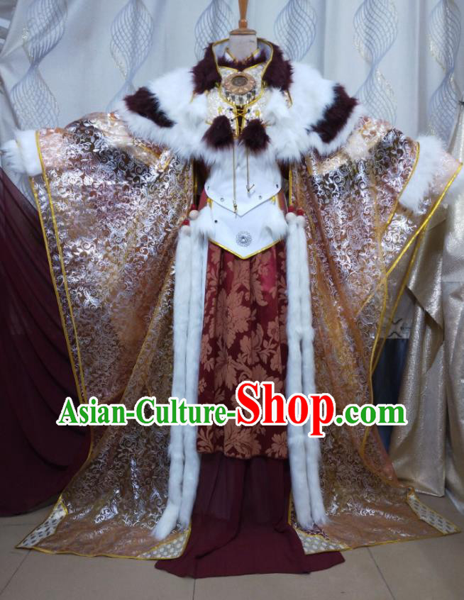 Chinese Traditional Cosplay Beijing King Clothing Puppet Show Swordsman Garment Costumes Ancient Emperor Wine Red Robe Uniforms