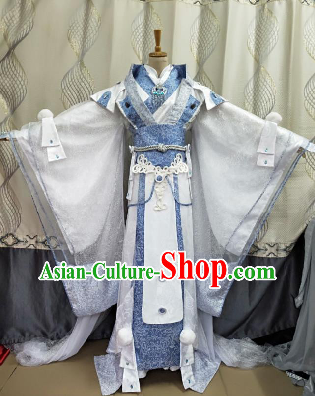 Chinese Ancient Young Prince White Uniforms Traditional Cosplay Swordsman Clothing Puppet Show Noble Childe Mo Zhaonu Garment Costumes