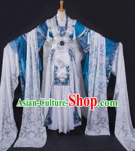 China Traditional Puppet Show Princess Feng Cailing Garment Costumes Ancient Swordswoman Clothing Cosplay Fairy Blue Dress Outfits