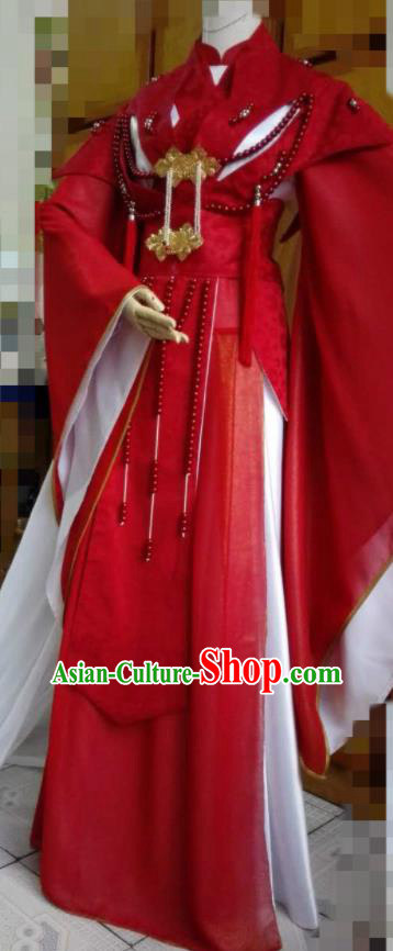 China Traditional Puppet Show Elderly Female Garment Costumes Ancient Swordswoman Clothing Cosplay Chivalrous Woman Red Dress Outfits