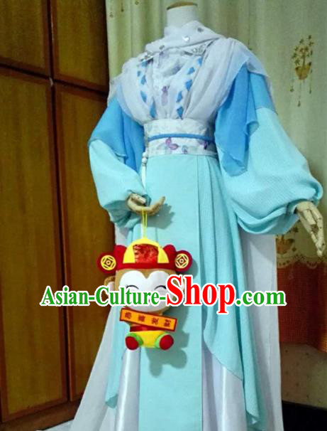 China Ancient Young Lady Clothing Cosplay Chivalrous Woman Blue Dress Outfits Traditional Puppet Show Female Swordsman Garment Costumes