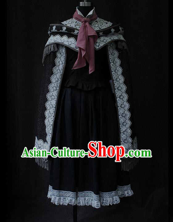 Top Byzantium Court Lady Clothing Cosplay Queen Black Dress Gothic Royal Princess Garment Costume