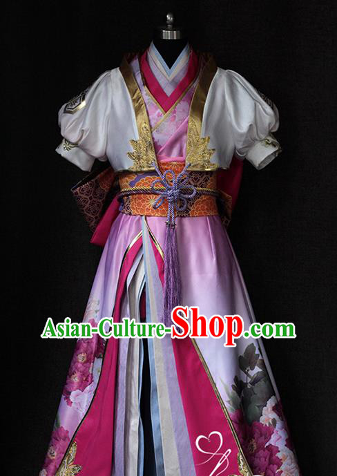Top Traditional Kung Fu Lady Clothing Cosplay Female Knight Printing Pink Dress Sengoku Musou Swordswoman Garment Costume